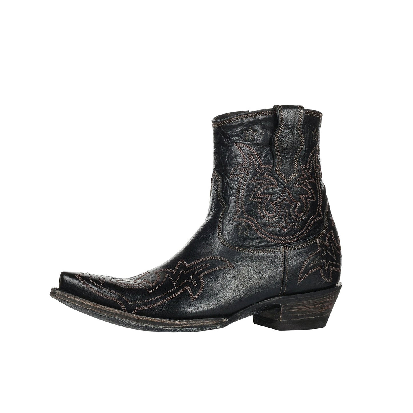 Black Snip-Toe Chic Embroidery Full-Zip Western Cowgirl Ankle Boots