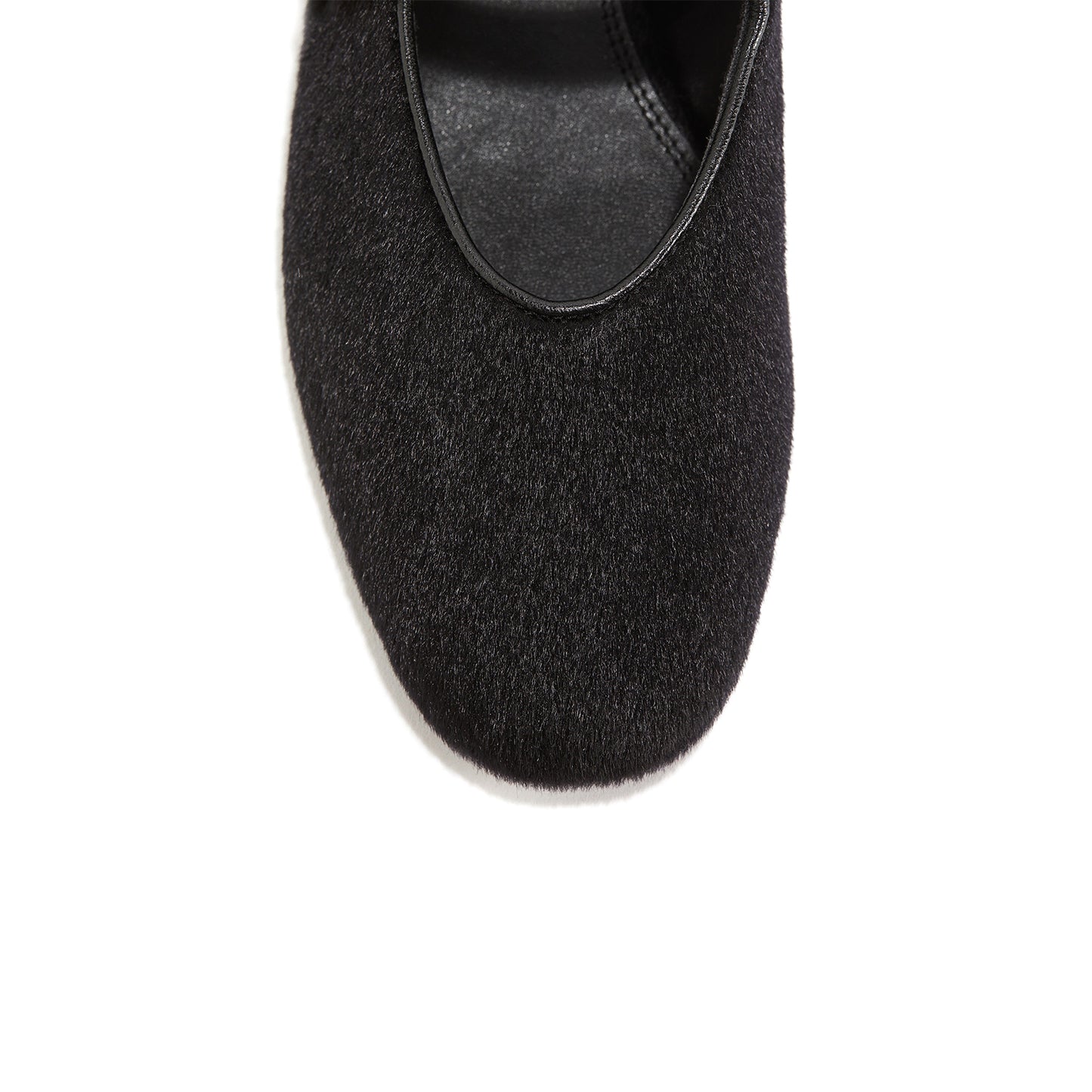 Black Pony Hair Square-Toe Bridge Strap Ballet Flats