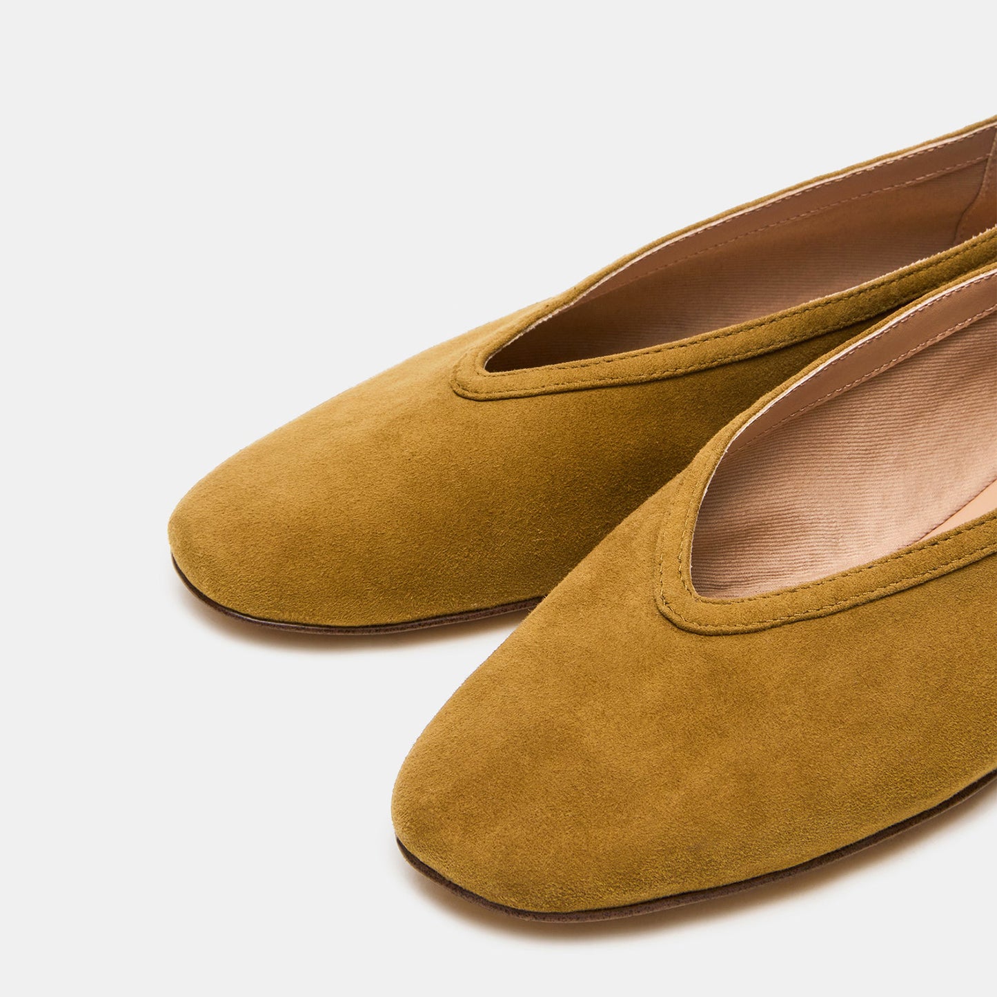Tan Faux Suede Elegant Square-Toe Rhinestone Slip-On Flats