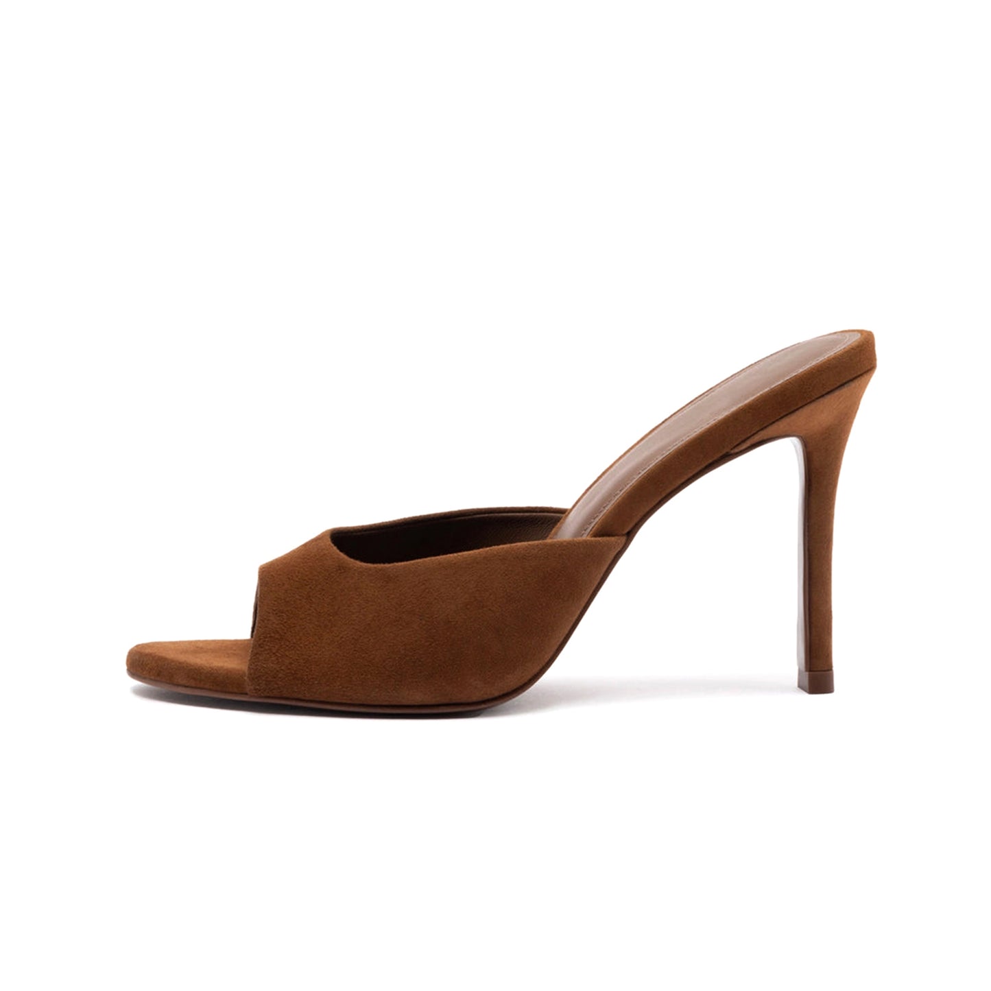 Brown Faux Suede Round-Toe Backless High Stiletto Heels