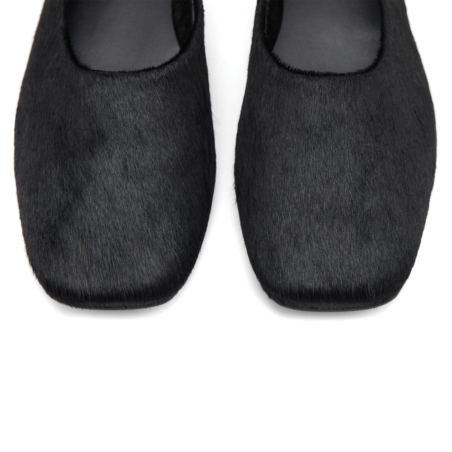 Black Pony Hair Print Square-Toe Ballet Flats