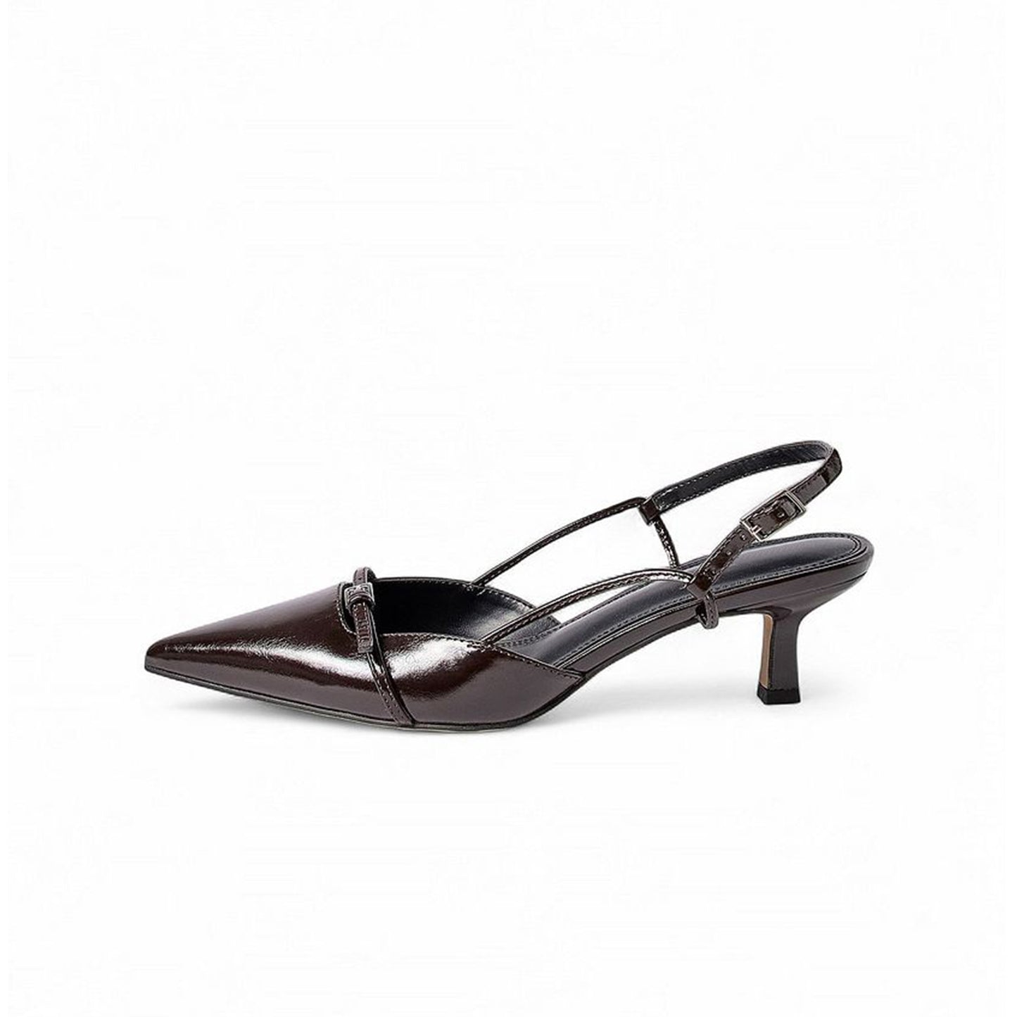 Brown Pointed-Toe Strappy Slingback Kitten Heels Pumps