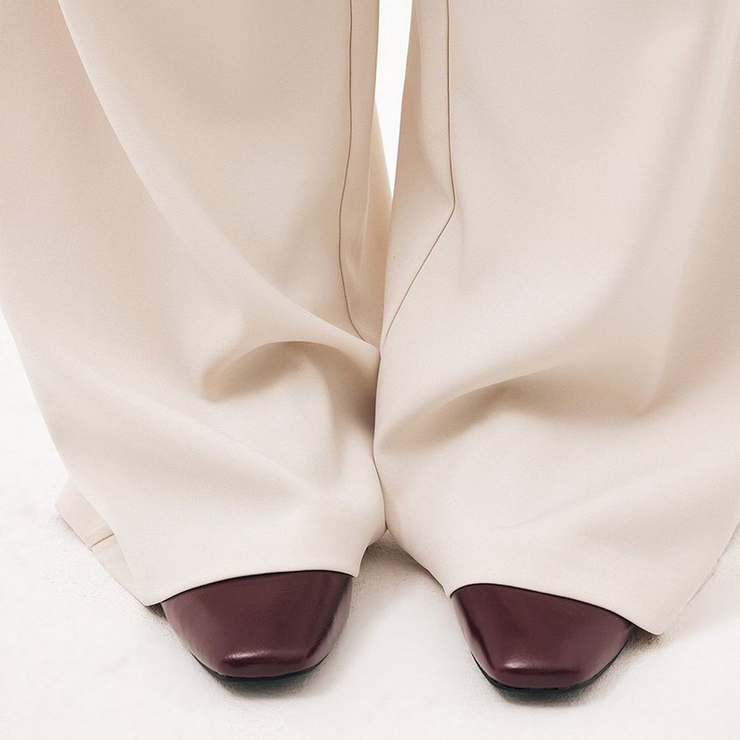 Burgundy Square-Toe Buckle Mary Jane Ballet Flats