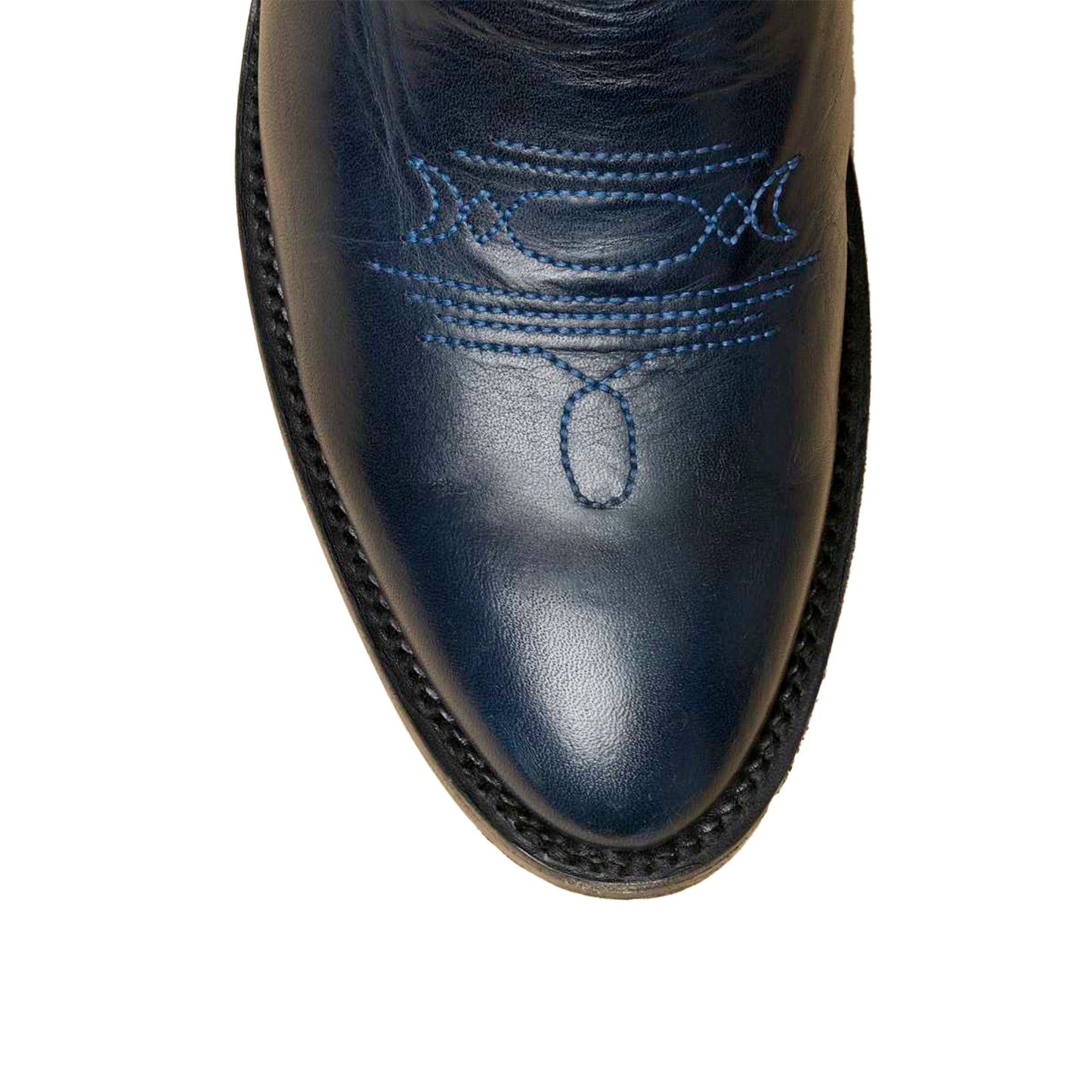 Blue Round-Toe Classic Embroidery Mid Calf Cowgirl Boots For Women