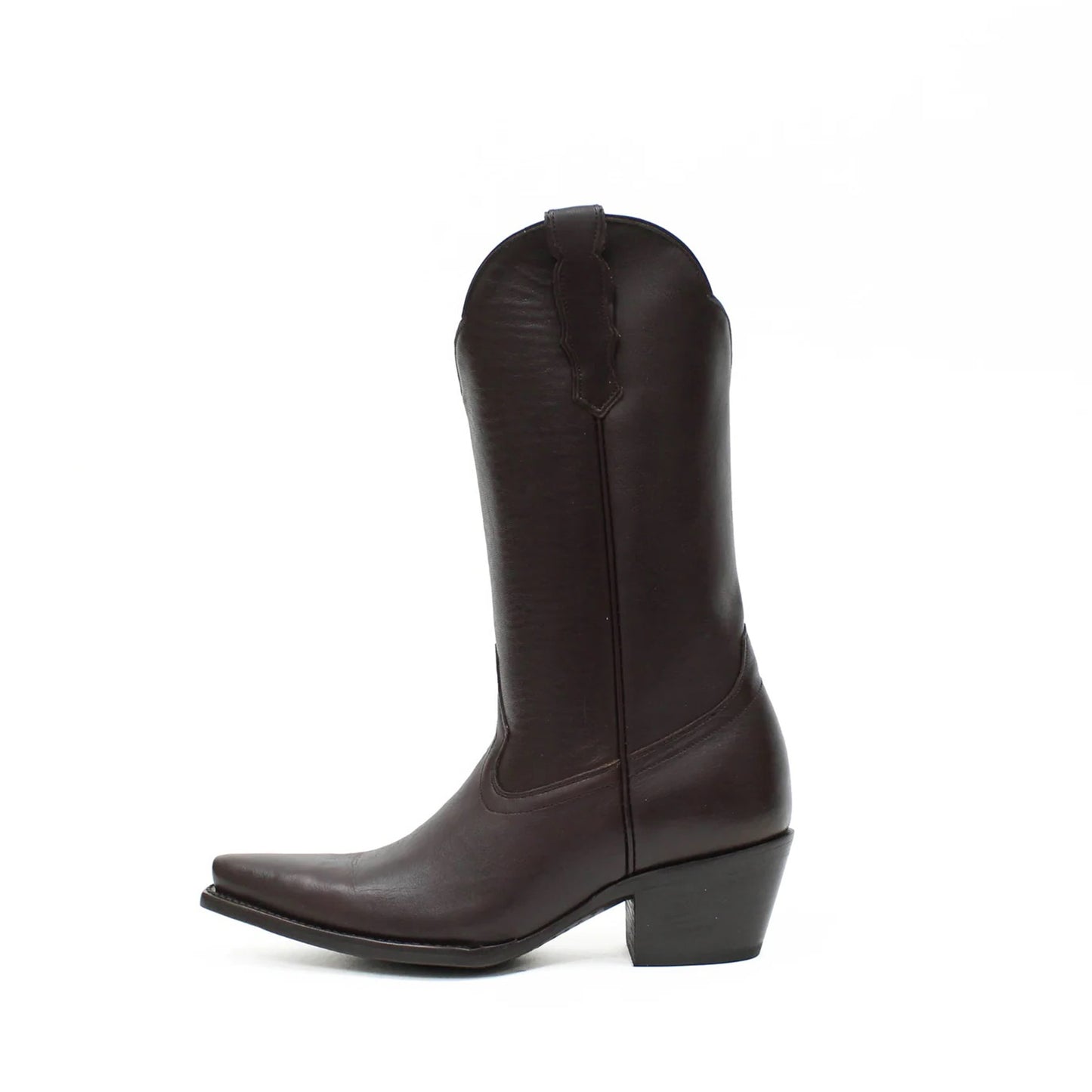 Chocolate Snip-Toe Simple Sleek Mid Calf Cowgirl Boots