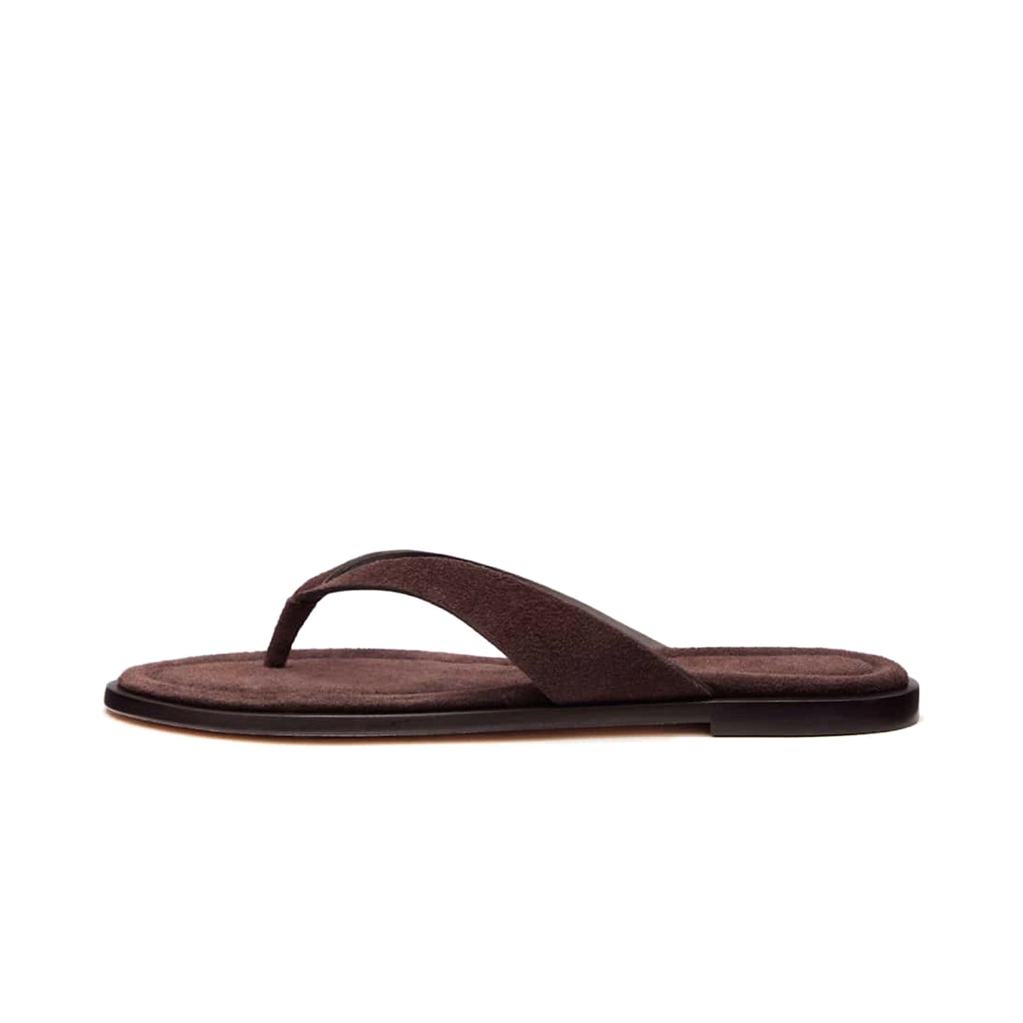 Coffee Faux Suede Round-Toe Flip-Flop Slip-On Sandals Flats