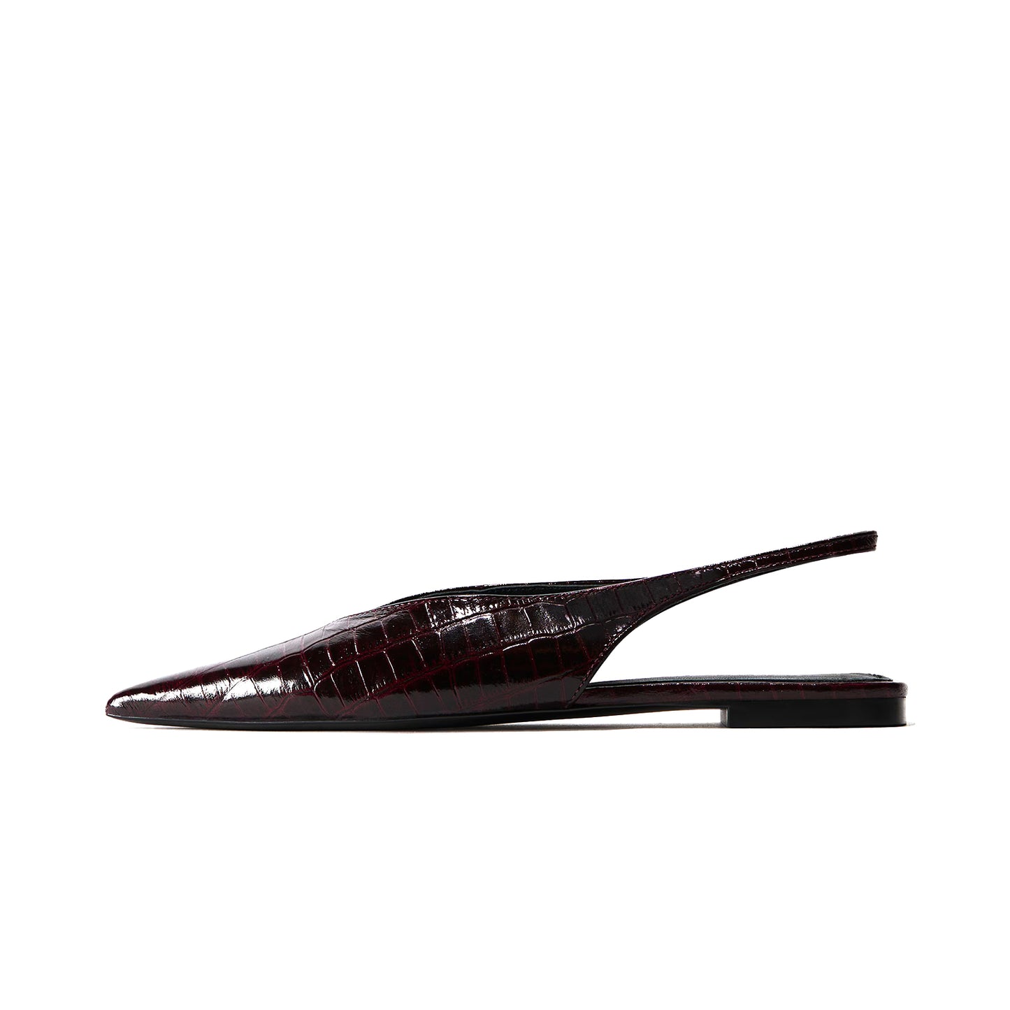 Burgundy Stone-Pattern Pointed-Toe Back Strap Chic Flats