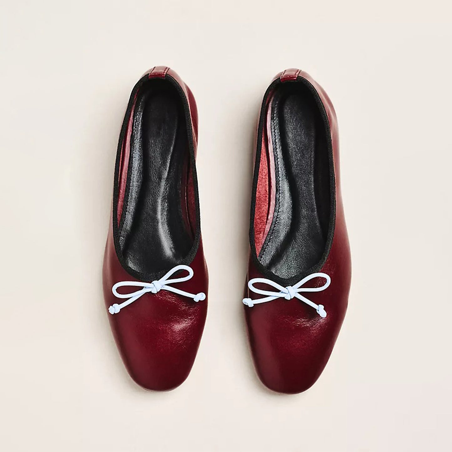 Wine Red Square-Toe Slip-On Front Bow Classic Ballet Flats