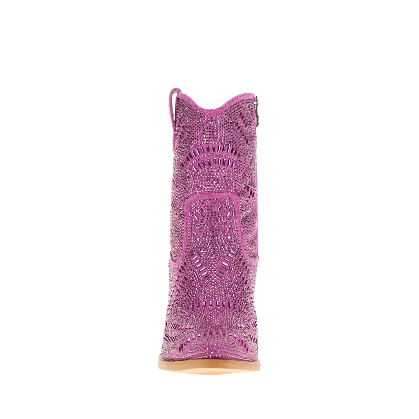 Purple Faux Suede Pointed-Toe Full Crystals Full-Zip Ankle Cowgirl Boots