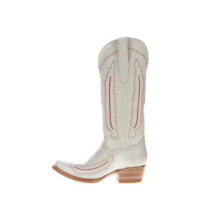 Beige Snip-Toe Stitch And Embroidery Wide Calf Knee High Cowgirl Boots