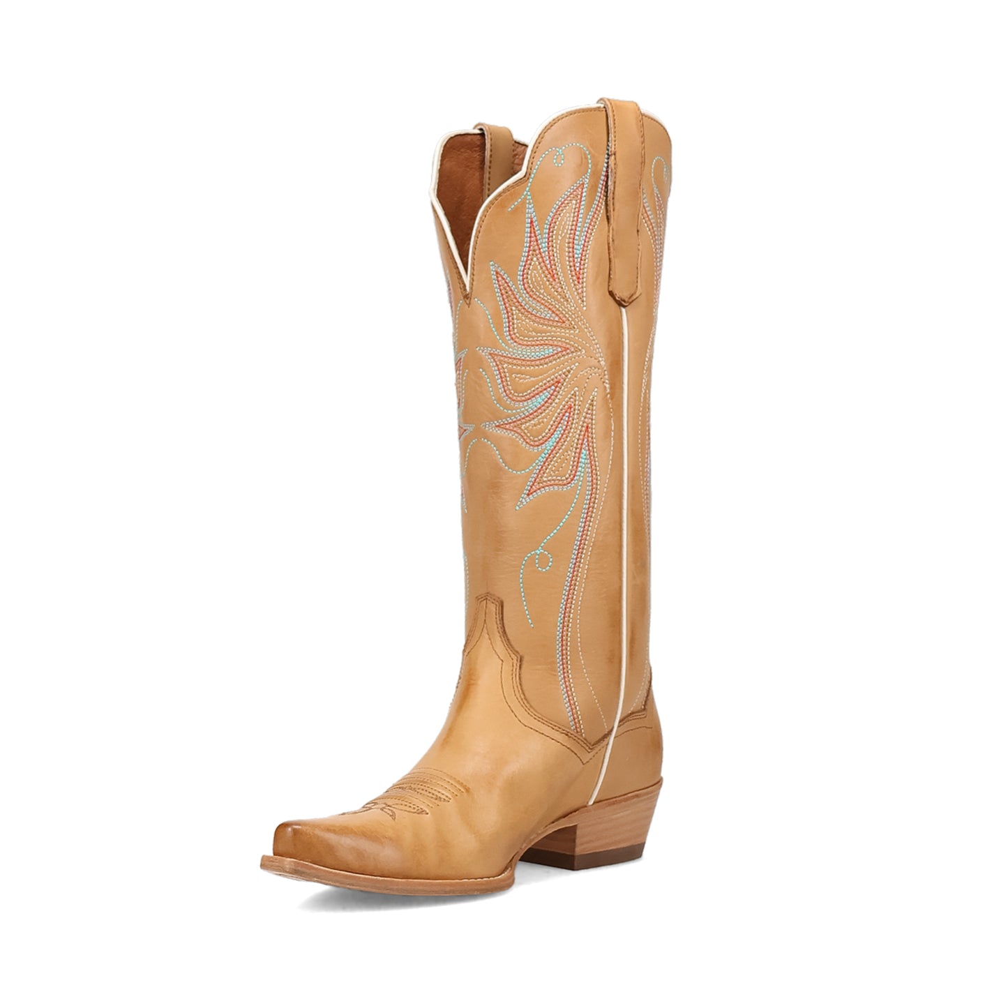 Tan Snip-Toe Grace Embroidery Mid Calf Cowgirl Boots