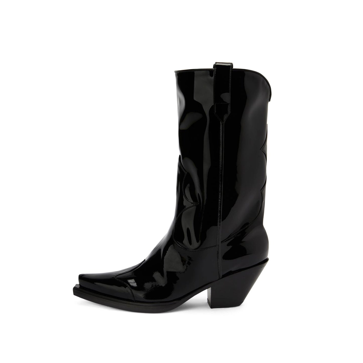 Patent Black Snip-Toe Classic Mid Calf Cowgirl Boots