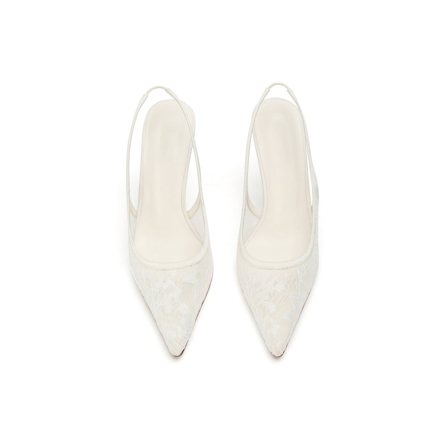 Ivory Lace Mesh Pointed-Toe Classic Satin Slingback High Heels