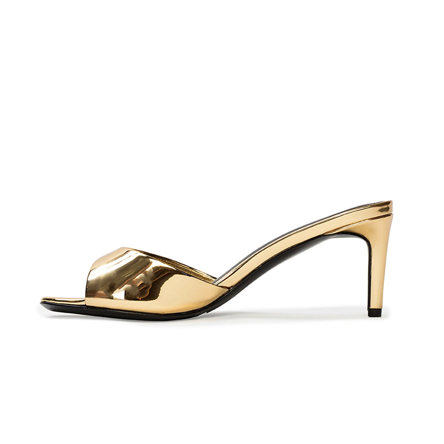 Metallic Gold Round-Toe Simple Sleek Backless High Heels