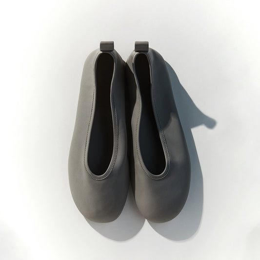 Gray Round-Toe Classic Ballet Flats