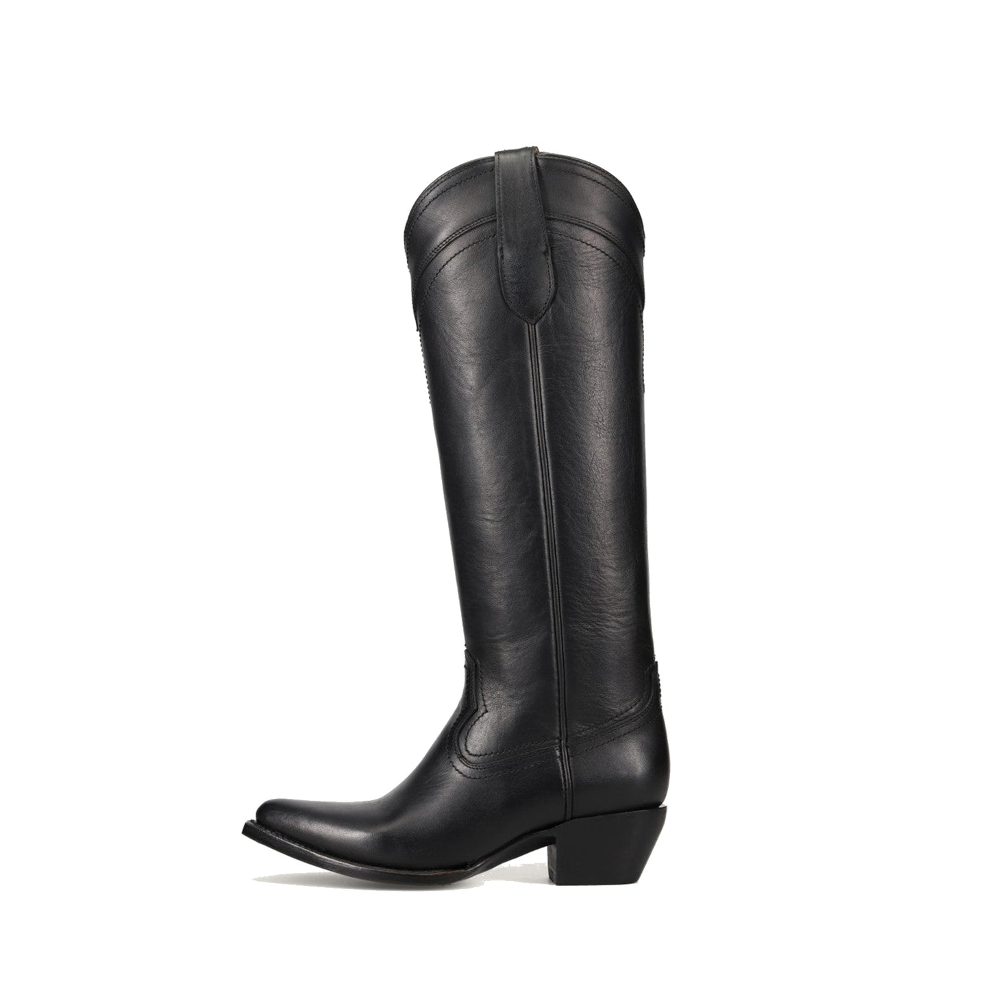 Black Almond-Toe Sleek Wide Calf Knee High Simple Cowgirl Boots