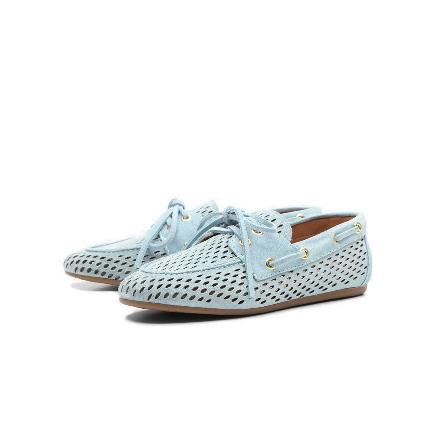 Blue Faux Suede Round-Toe Little Cutout And Bow Chic Flats