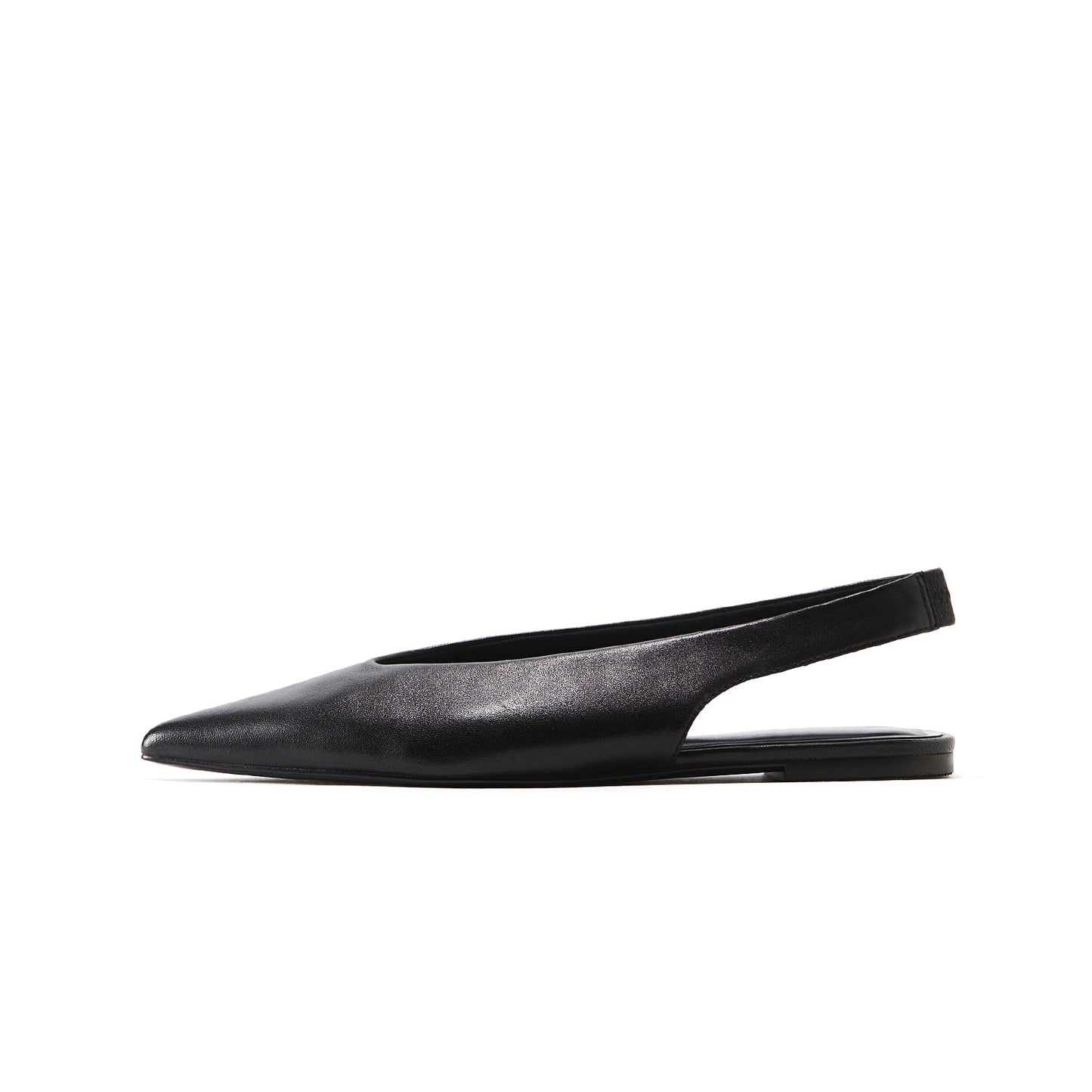 Black Pointed-Toe Slingback Slip-On Flats