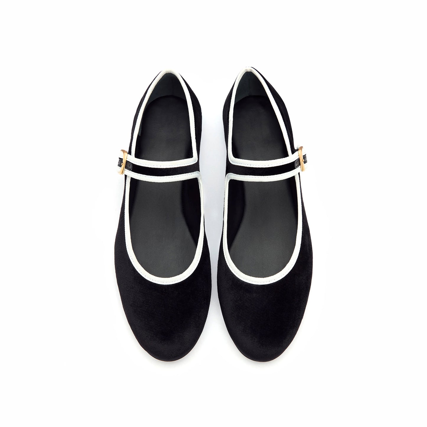 Black Velvet Round-Toe Bridge Buckle Strap Ballet Classic Flats