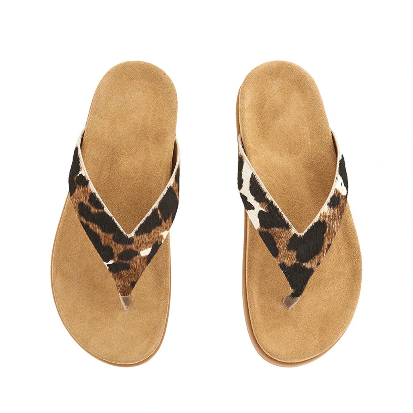 Cow Pattern Pony Hair Square-Toe Chic Flip-Flops Flats