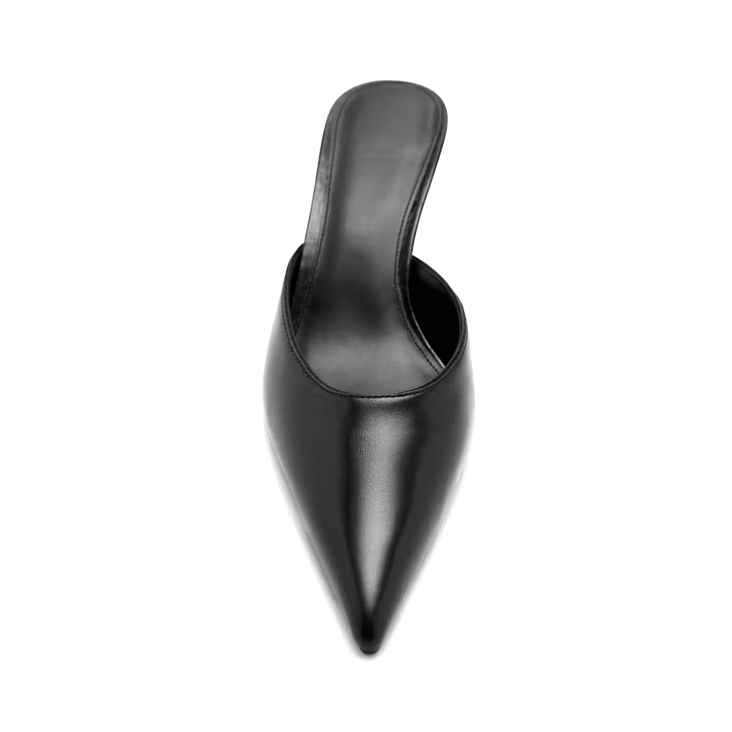 Black Vegan Leather Pointed-Toe Chic Backless Kitten Heels