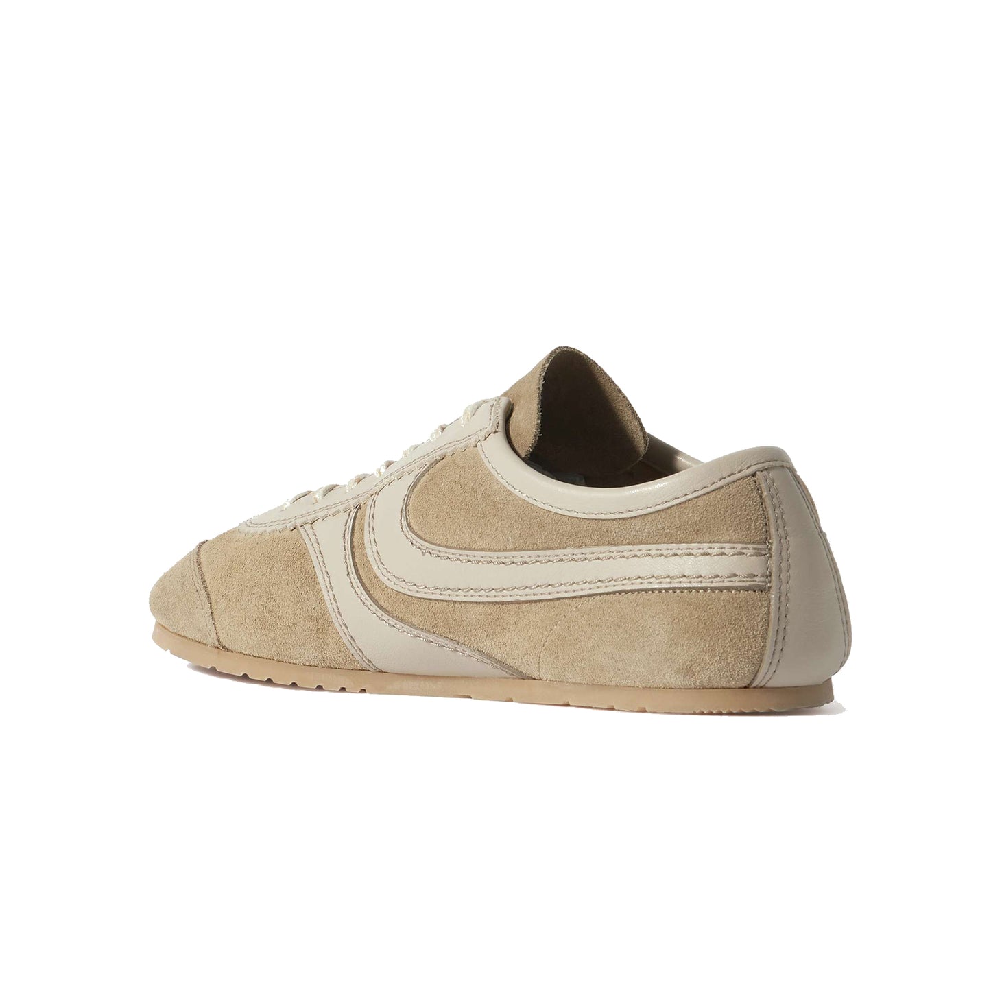 Beige Contrast Faux Suede And Vegan Leather Square-Toe Lace-Up Sneakers Flats