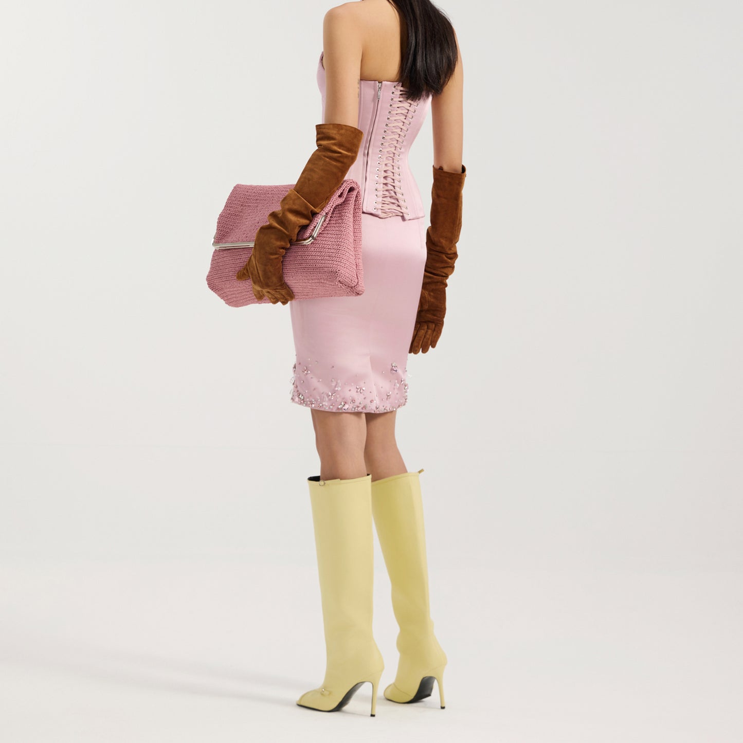 Yellow Peep Round-Toe Sleek Wide Calf Knee High Stiletto Boots