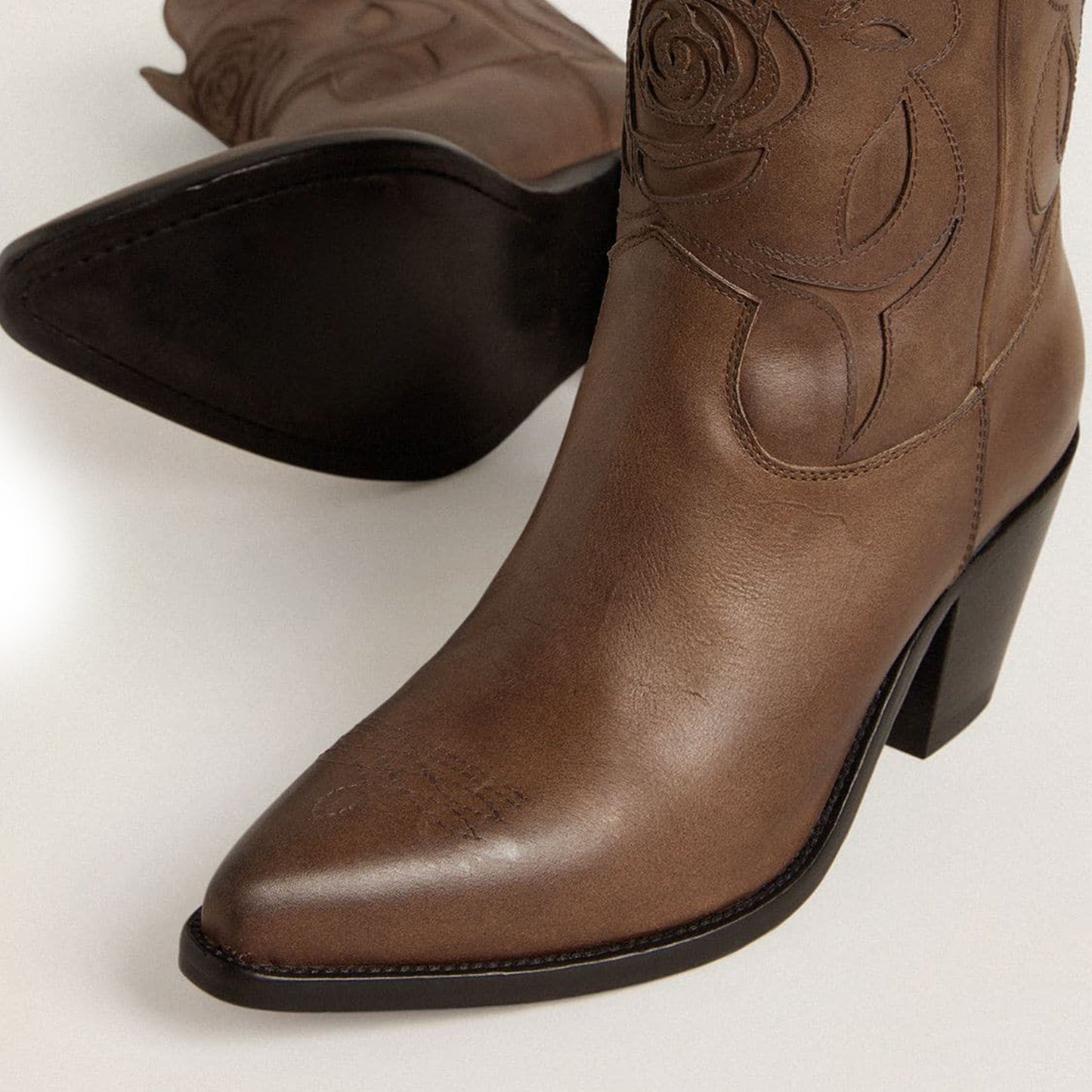 Dove Gray Snip-Toe Rose Inlay Mid Calf Cowgirl Boots