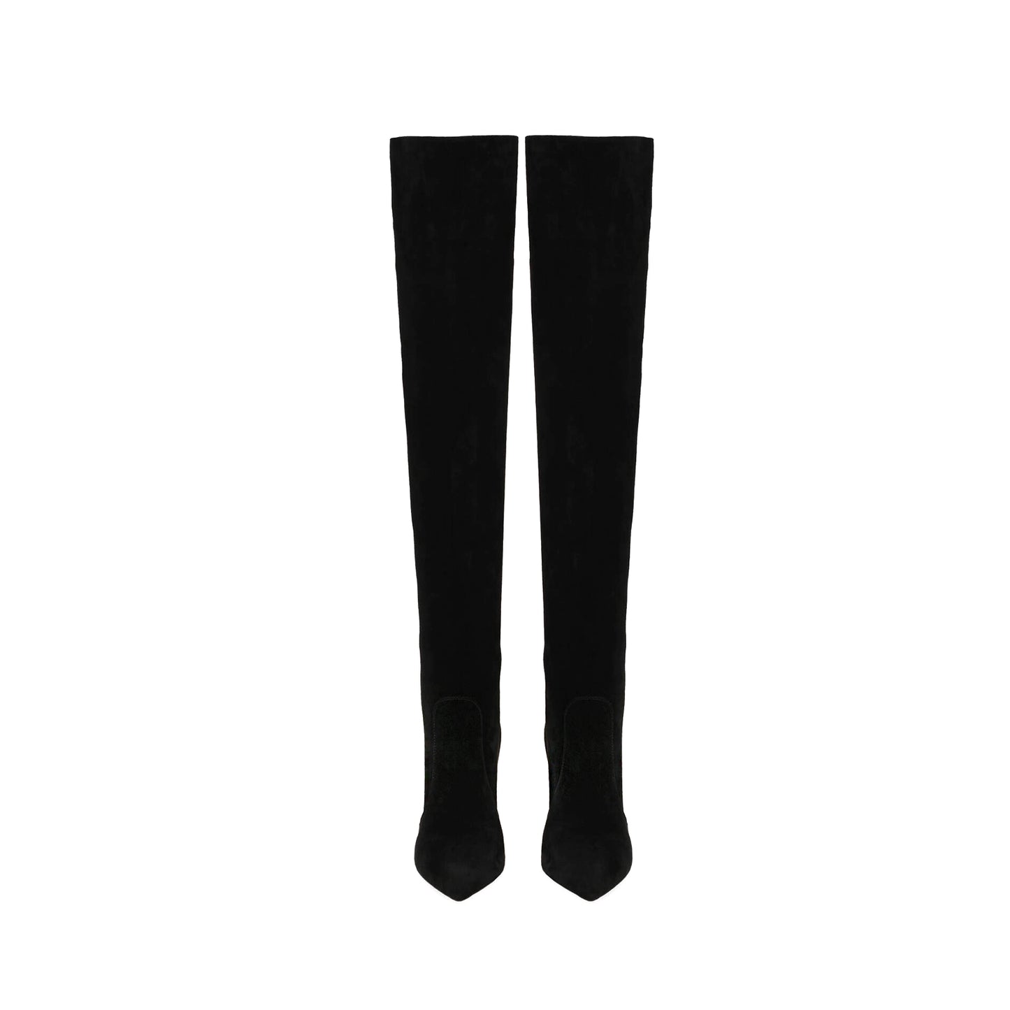 Black Faux Suede Pointed-Toe Wide Calf Over-The-Knee Stiletto Boots