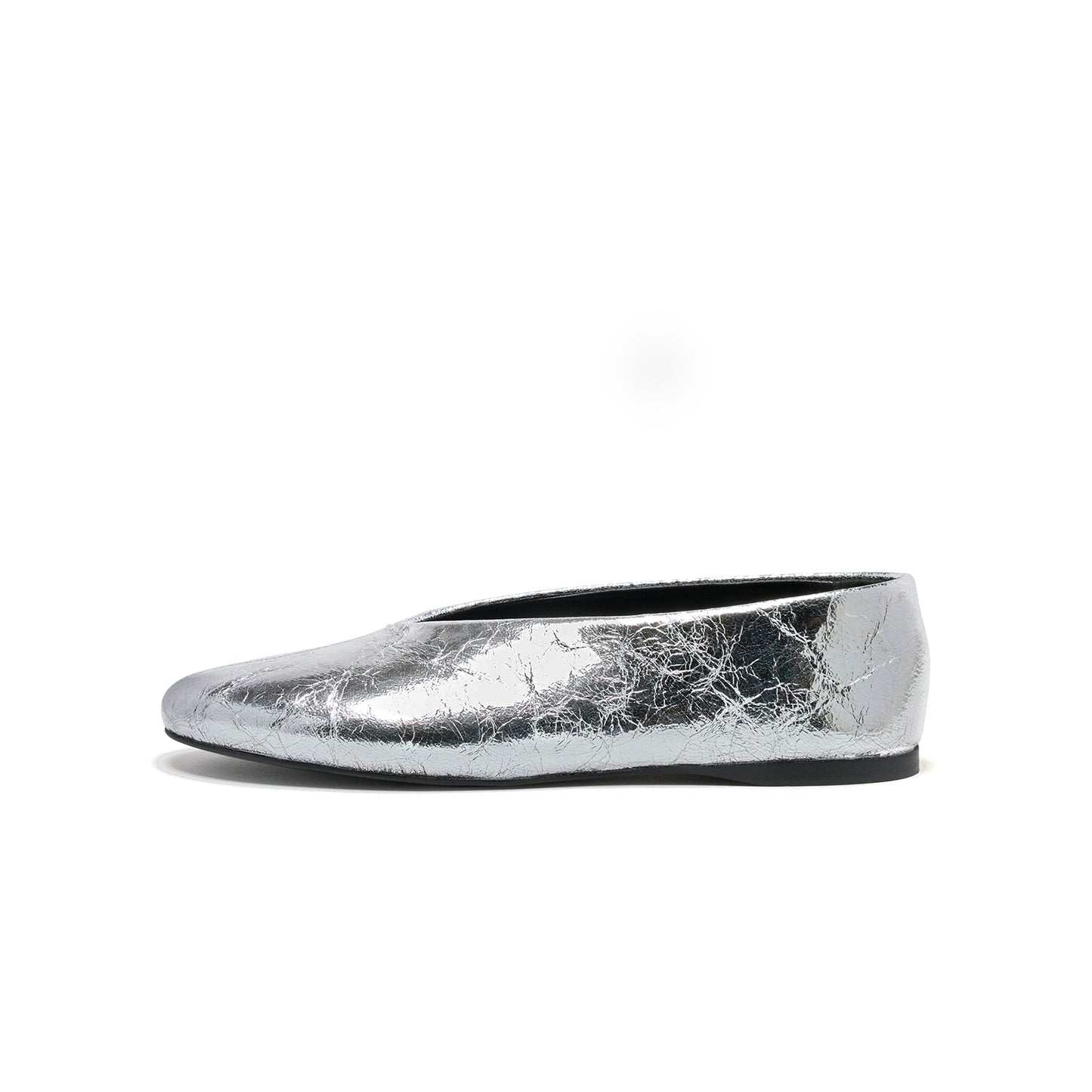 Metallic Silver Round-Toe Slip-On Classic Ballet Flats