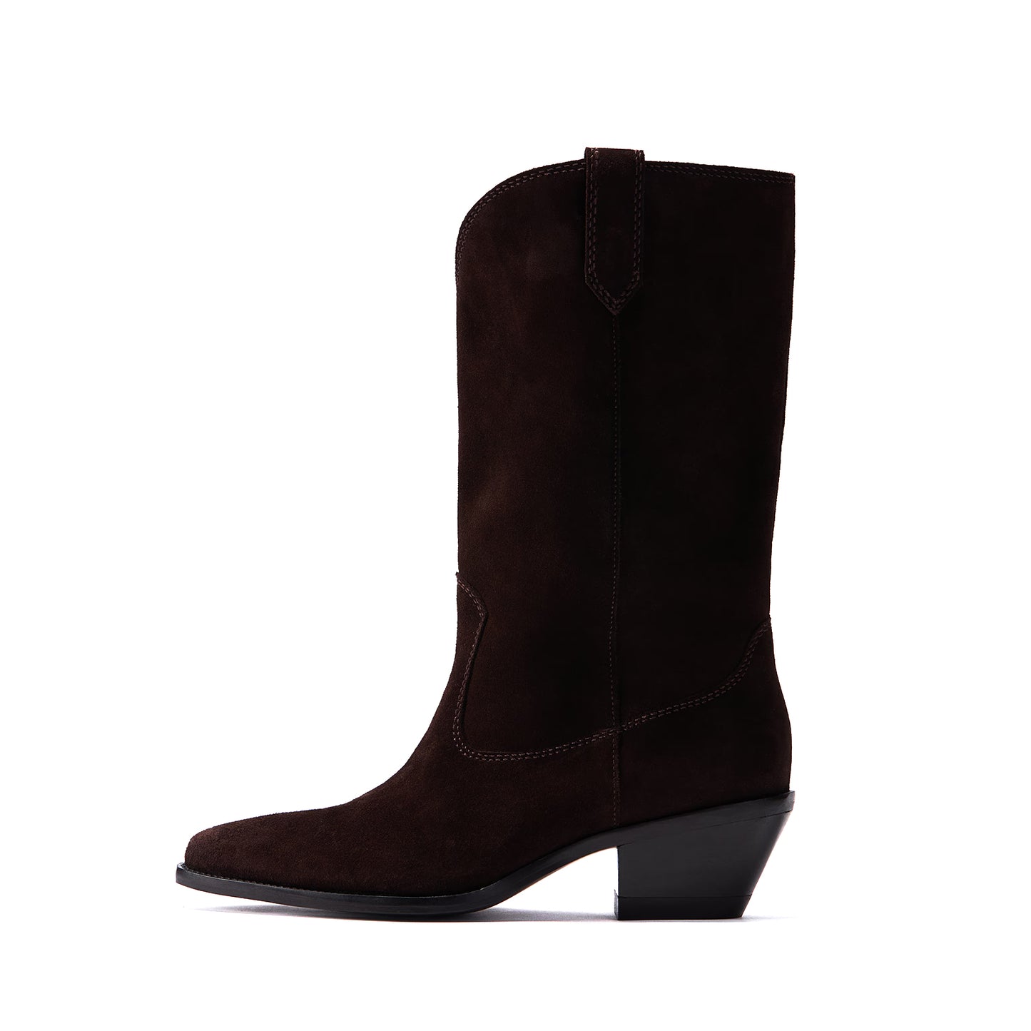 Coffee Faux Suede Almond-Toe Simple Mid Calf Chic Cowgirl Boots