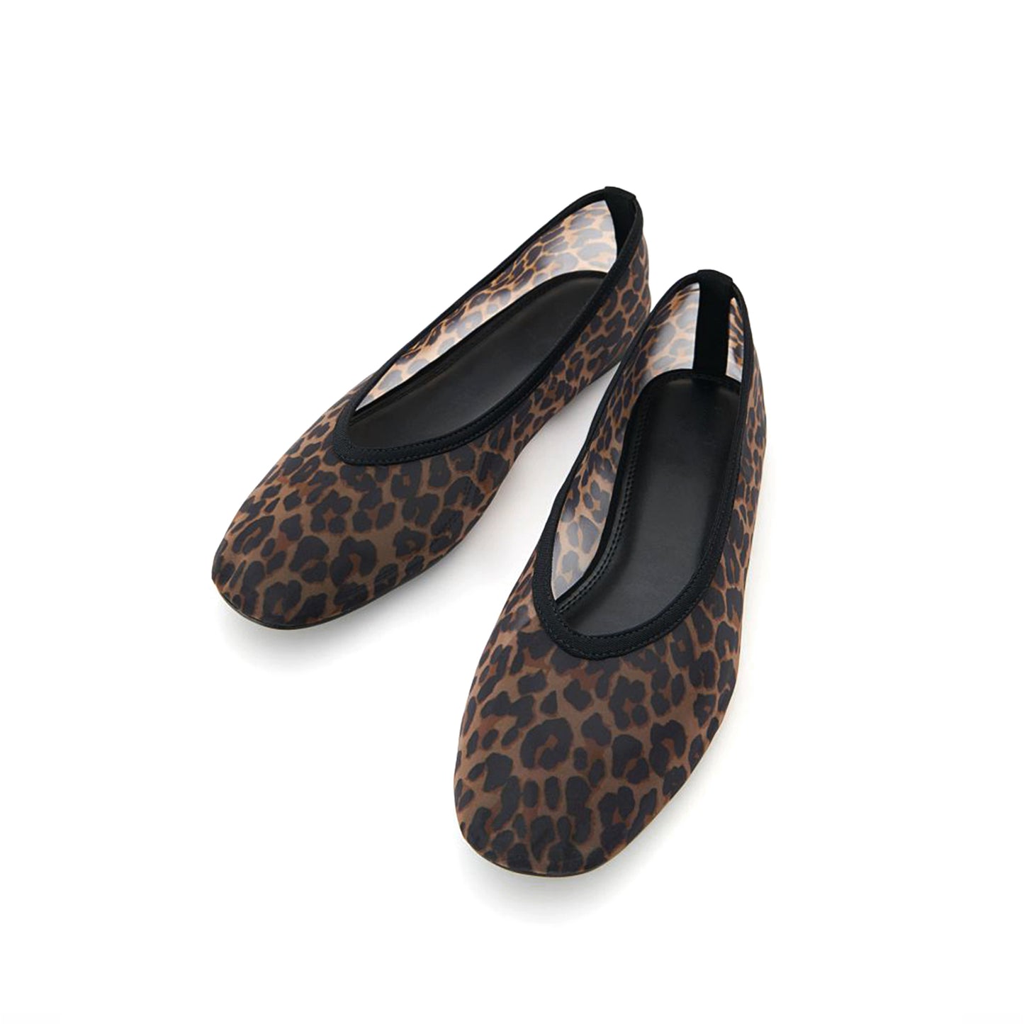 Leopard Mesh Square-Toe Simple Ballet Flats