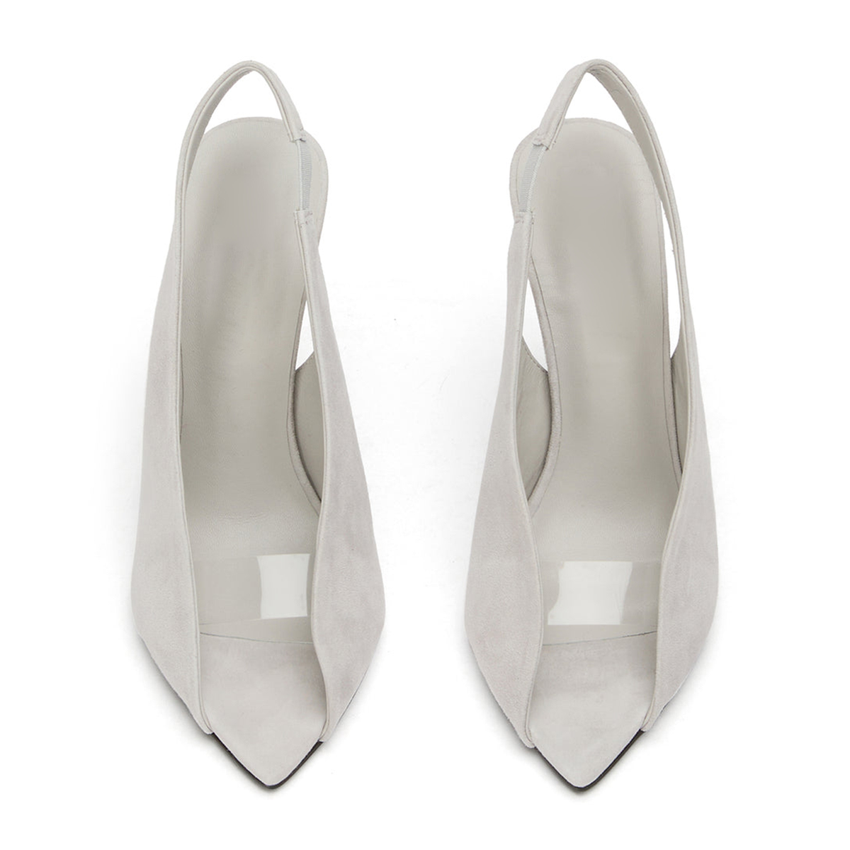 Gray Faux Suede Pointed-Toe Front Transparent TPU Film Slingback High Heels