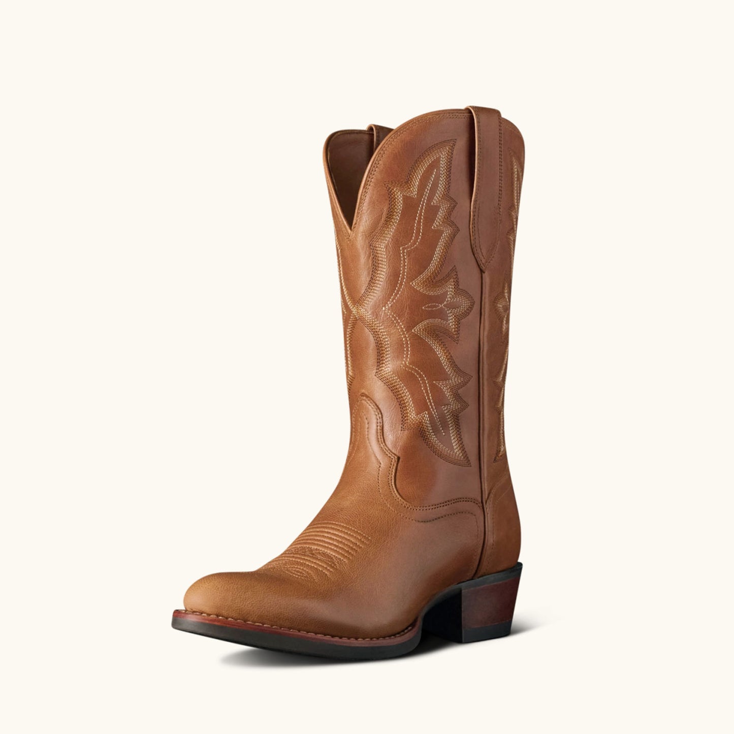 Latte Round-Toe Chic Embroidery Classic Western Mid Calf Cowgirl Boots