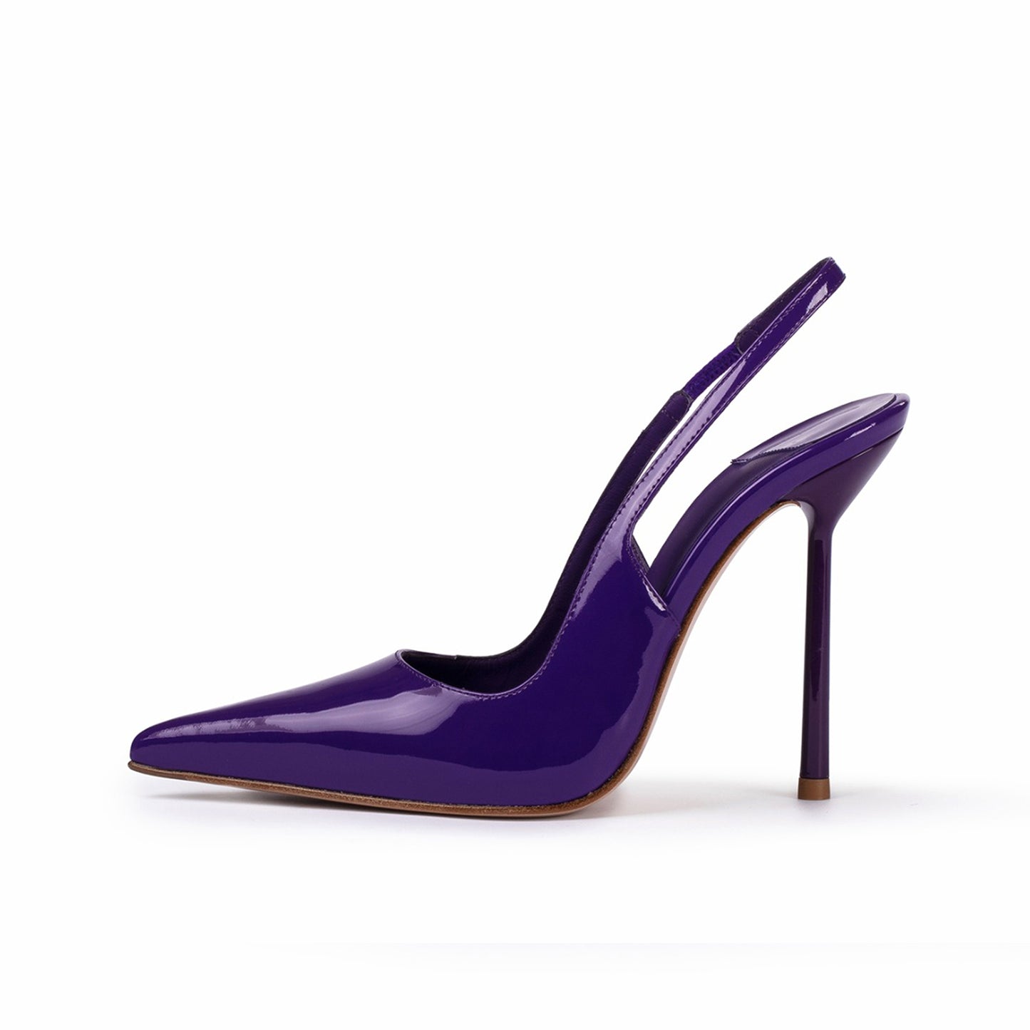 Patent Purple Pointed-Toe Sleek Slingback High Heels