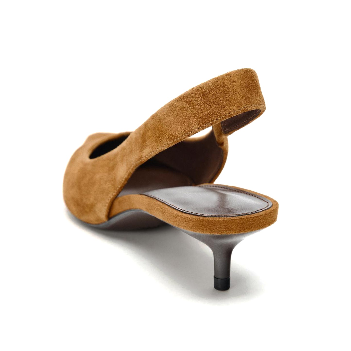 Brown Faux Suede Pointed-Toe Back Strap Classic Kitten Heels