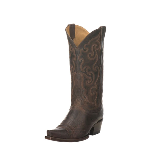 Chocolate Snip-Toe Delicate Embroidery Mid Calf Classic Cowgirl Boots