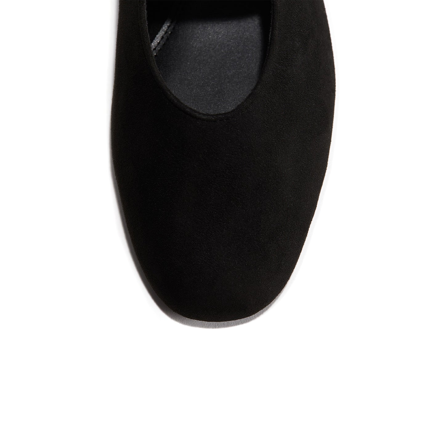 Black Faux Suede Square-Toe Bridge Strap Ballet Flats