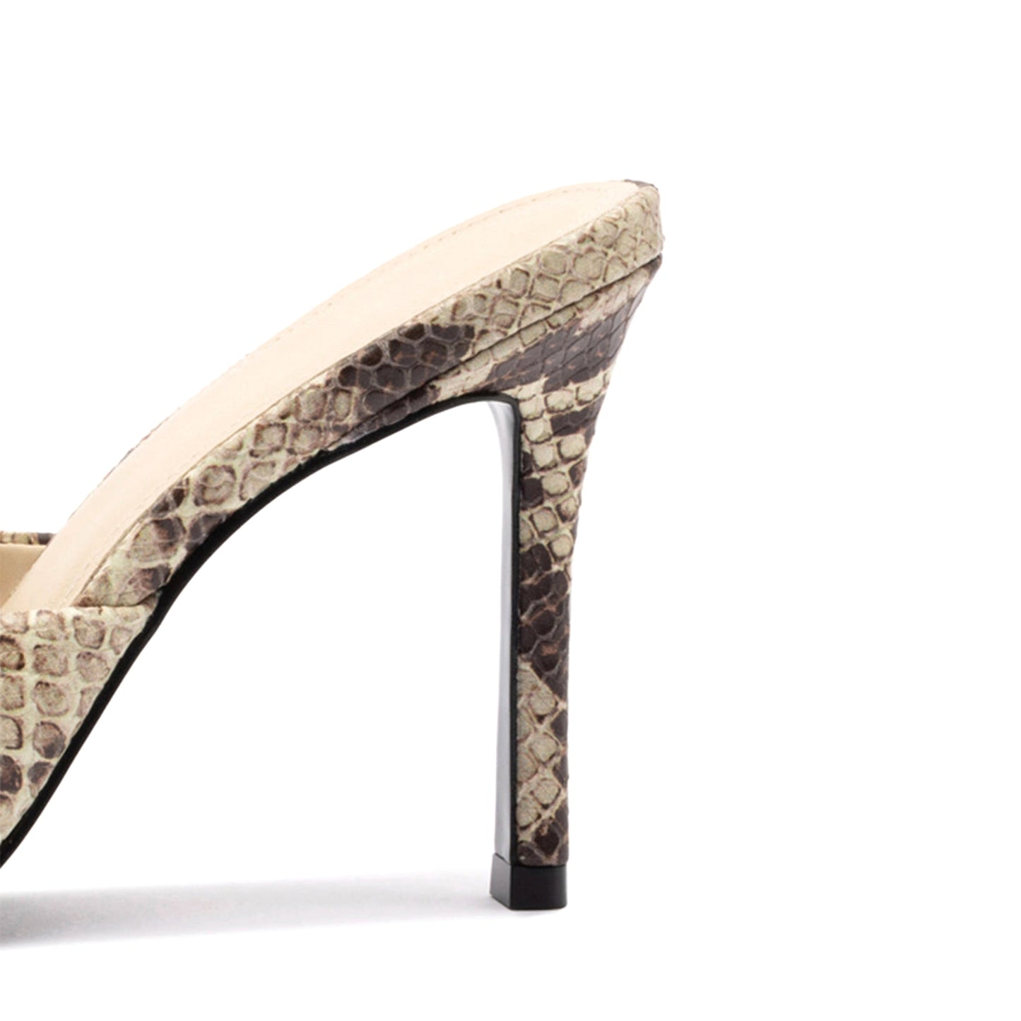 Snakeskin Print Round-Toe Backless Slip-On High Stiletto Heels