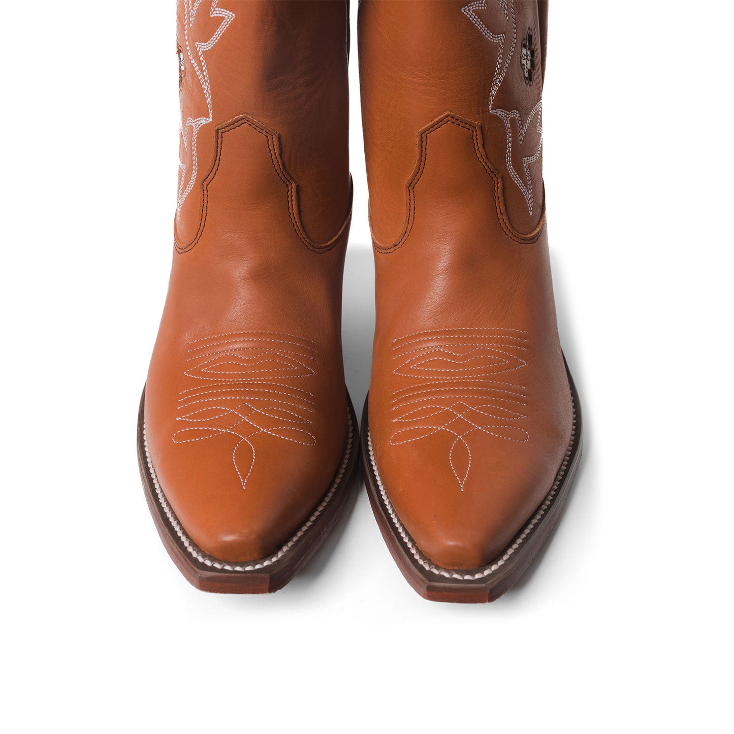 Brick Red Snip-Toe Birds Embroidery Flowers Inlay Wide Calf Knee High Cowgirl Boots