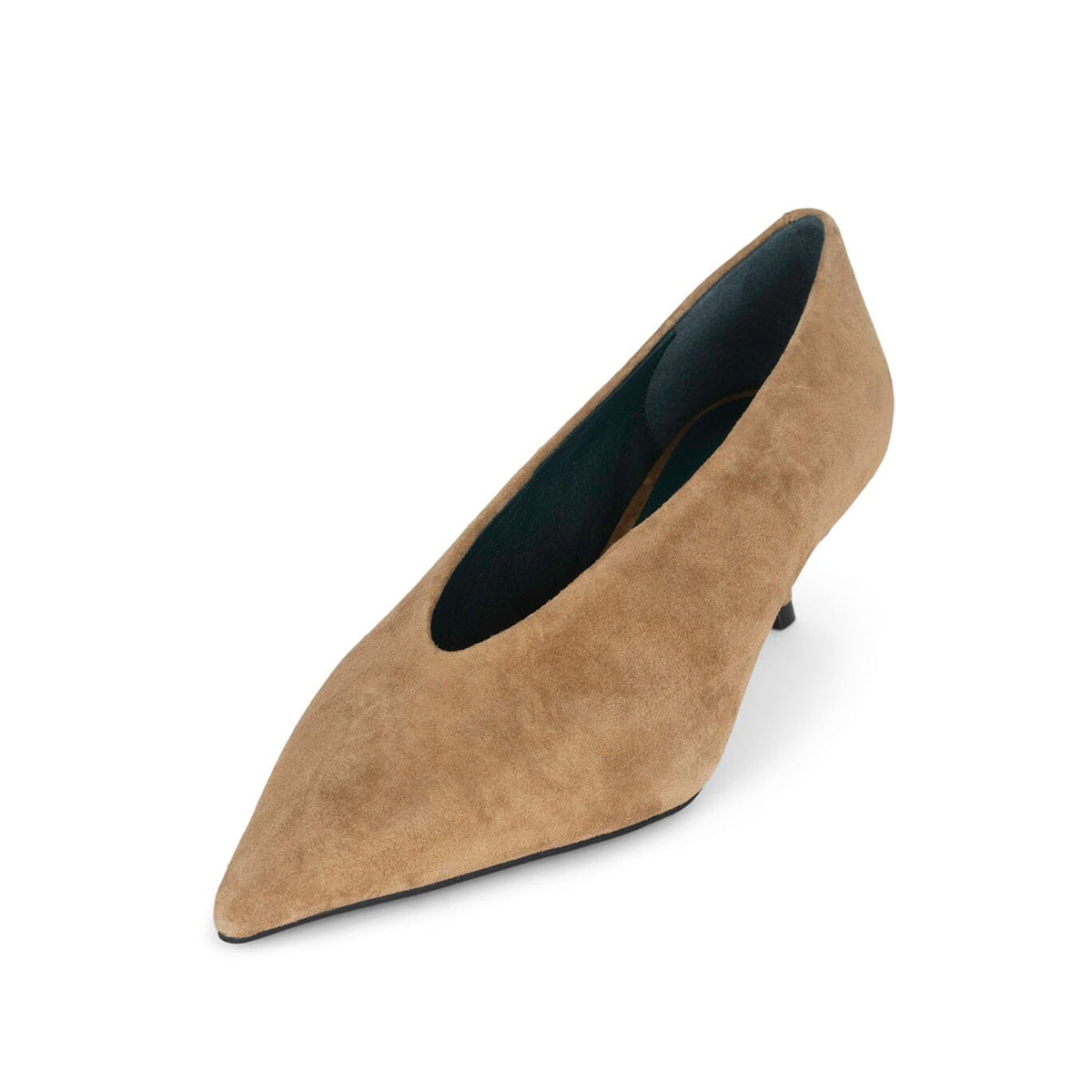 Camel Faux Suede Pointed-Toe Slip-On Chic Kitten Heels