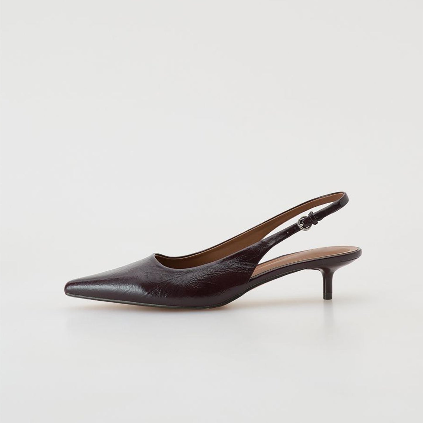 Maroon Pointed-Toe Classic Slingback Kitten Heels