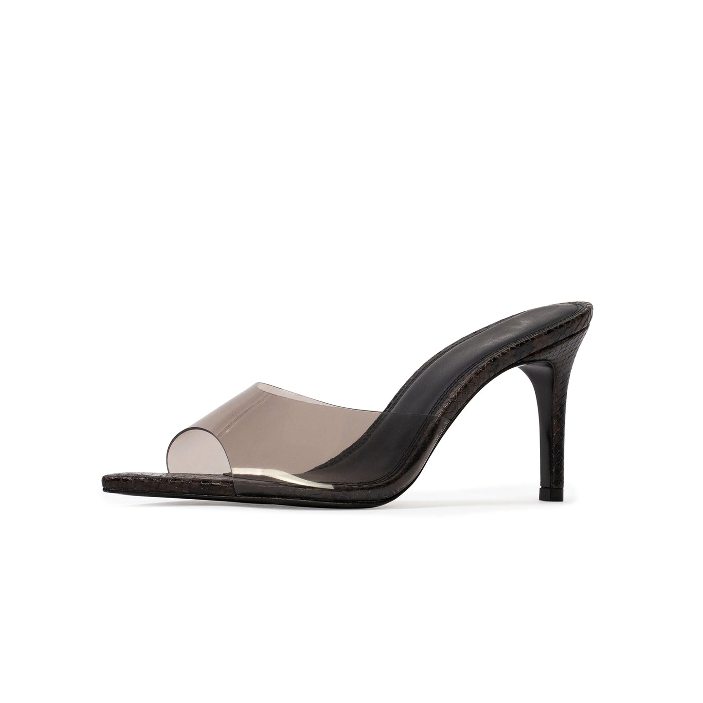 Brown TPU Film Pointed-Toe Backless High Heels