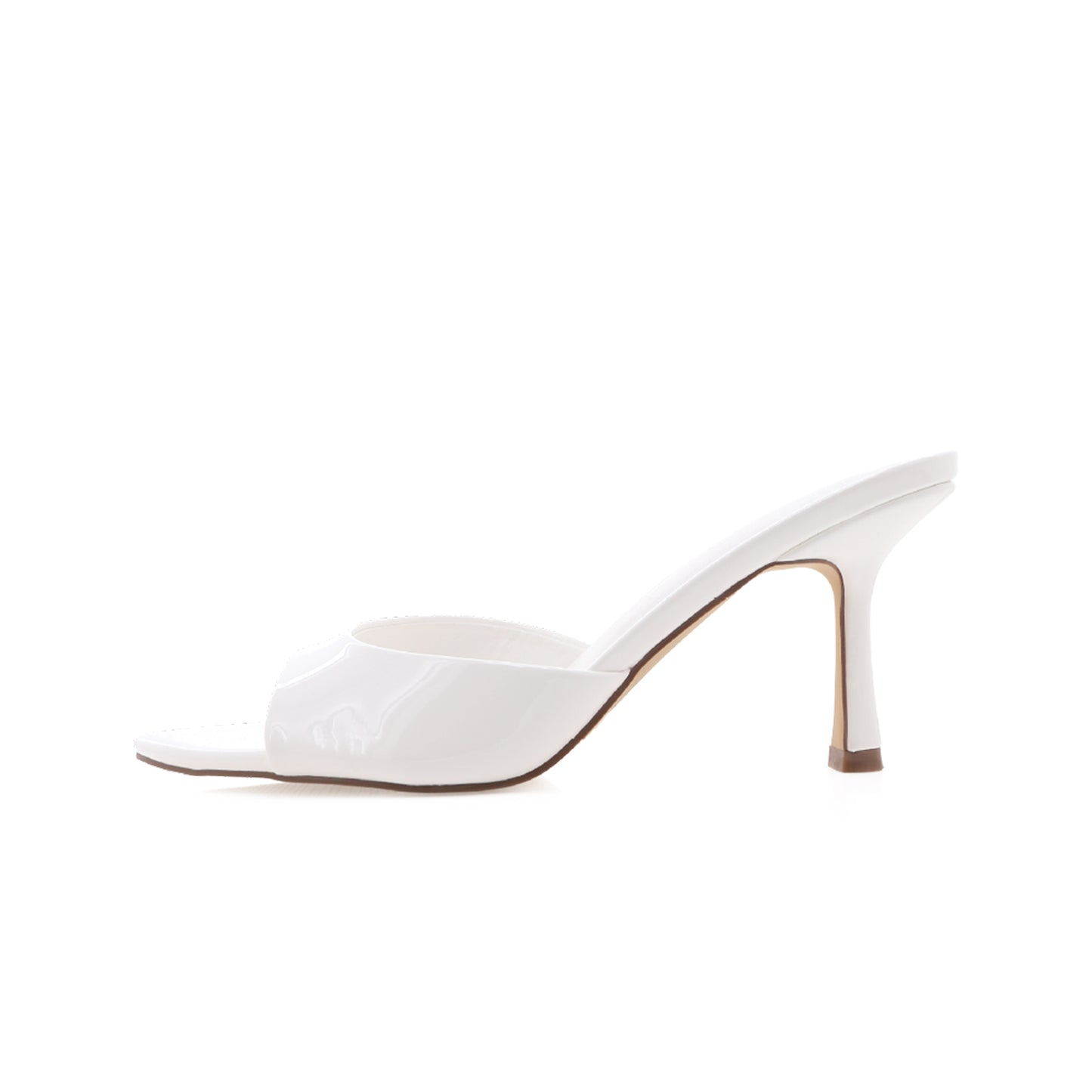 Patent White Open Pointed-Toe Slip-On Backless High Heels