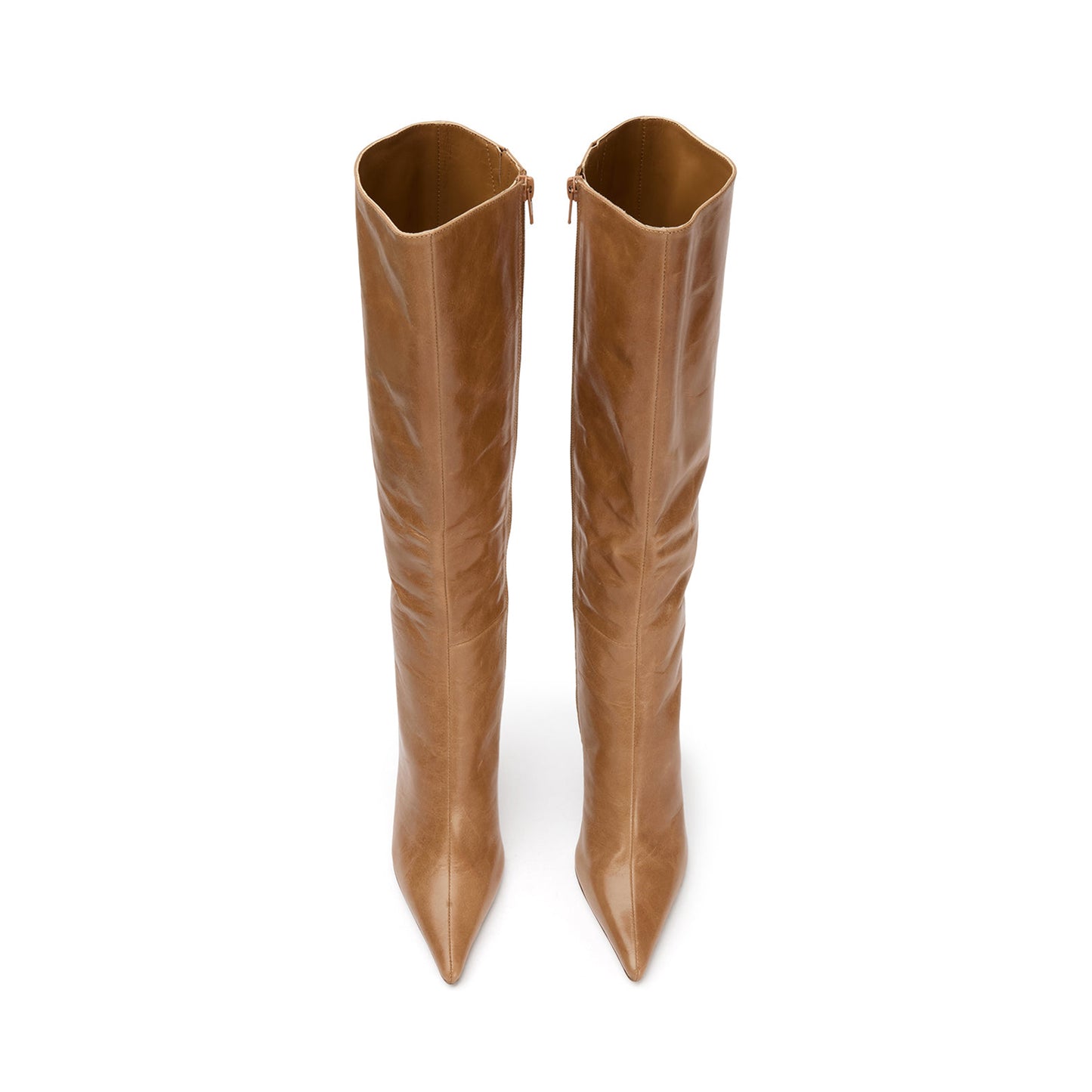 Vintage Tan Pointed-Toe Full-Zip Sleek Knee High Stiletto Boots