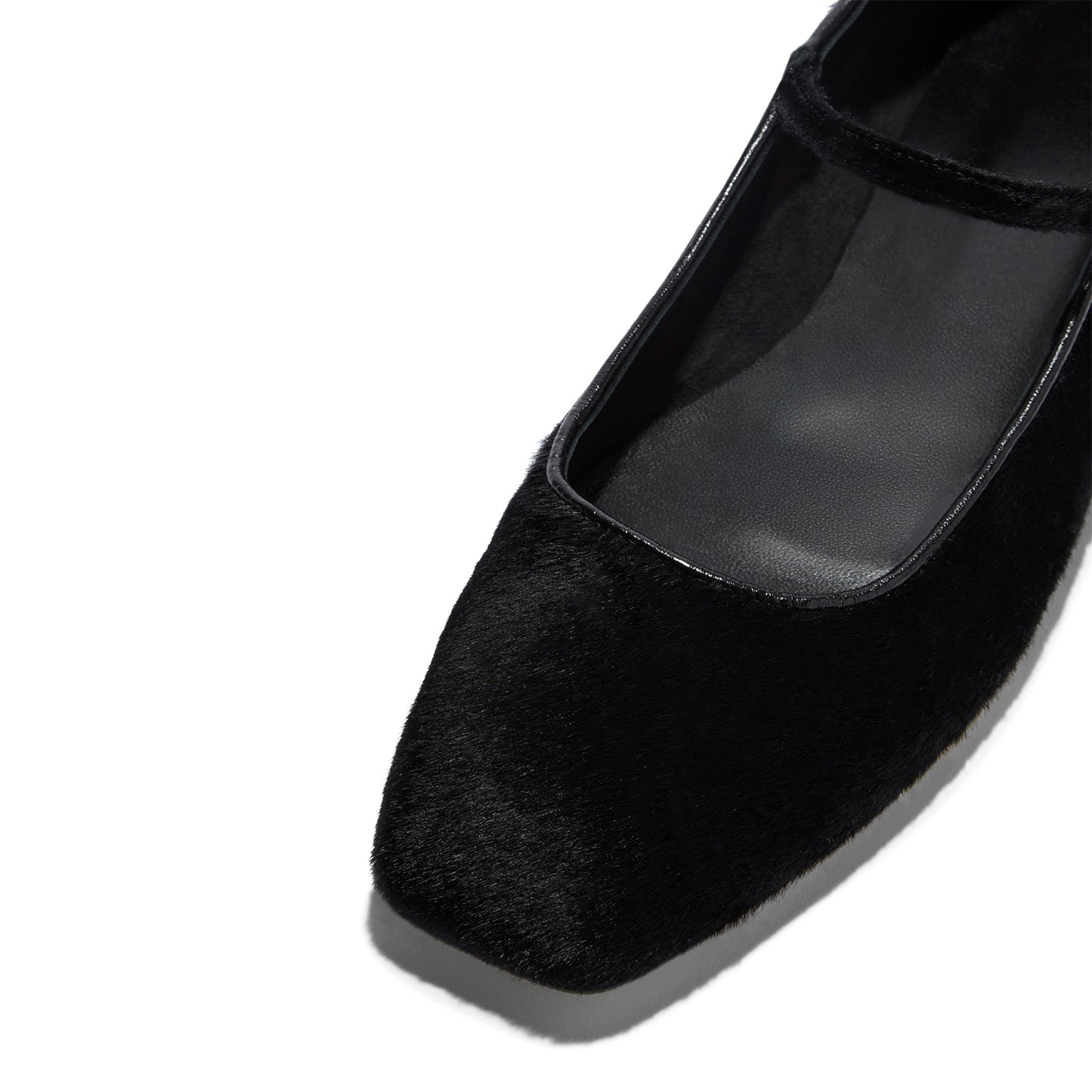 Black Pony Hair Vegan Leather Square-Toe Mary Jane Flats