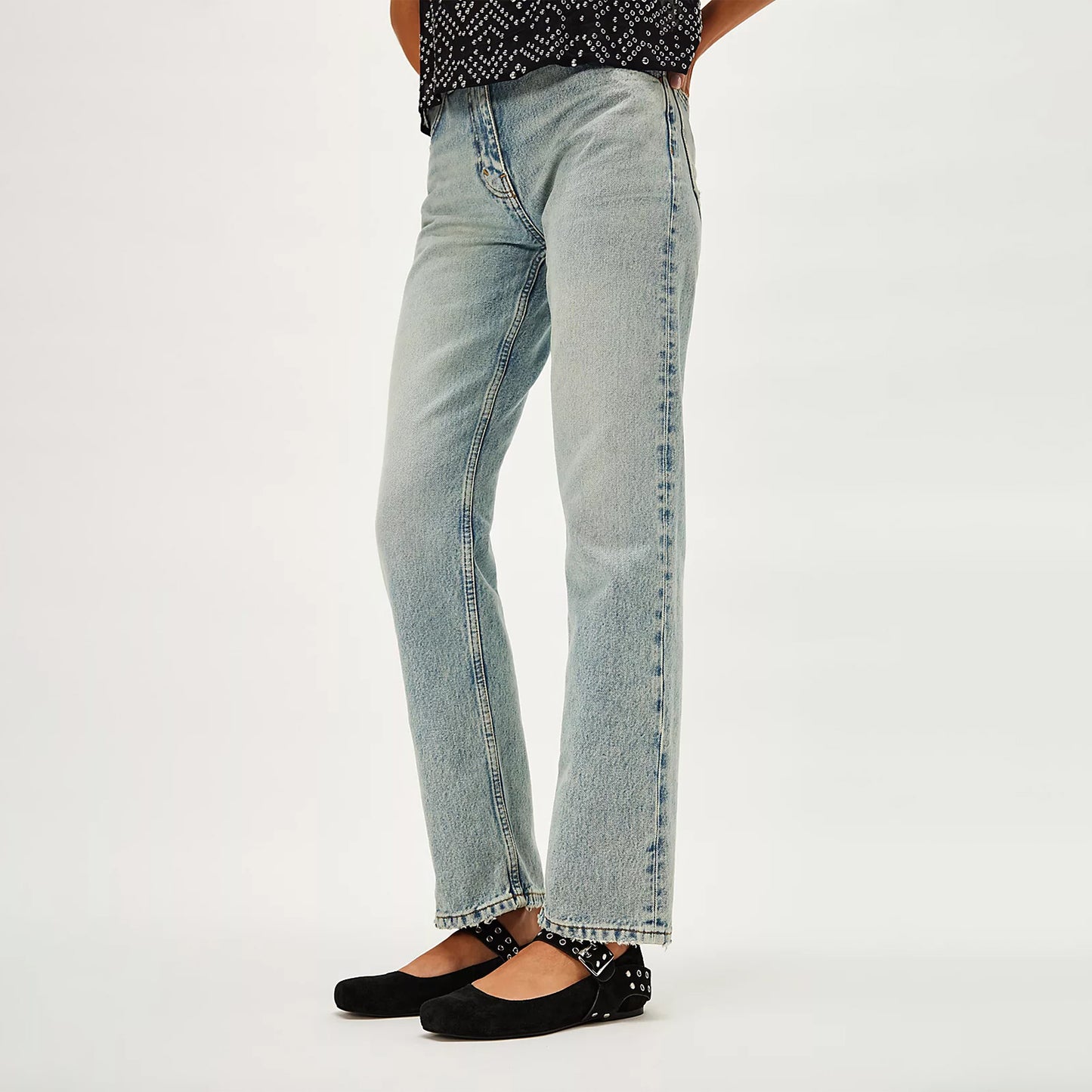 Black Suede Square-Toe Studded Adjustable Strap With Buckle Flats