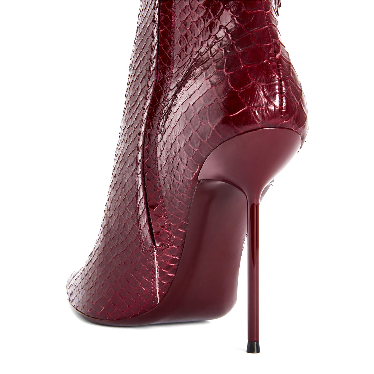 Red Snakeskin Pattern Chic Pointed-Toe Simple Full-Zip Knee High Stiletto Boots