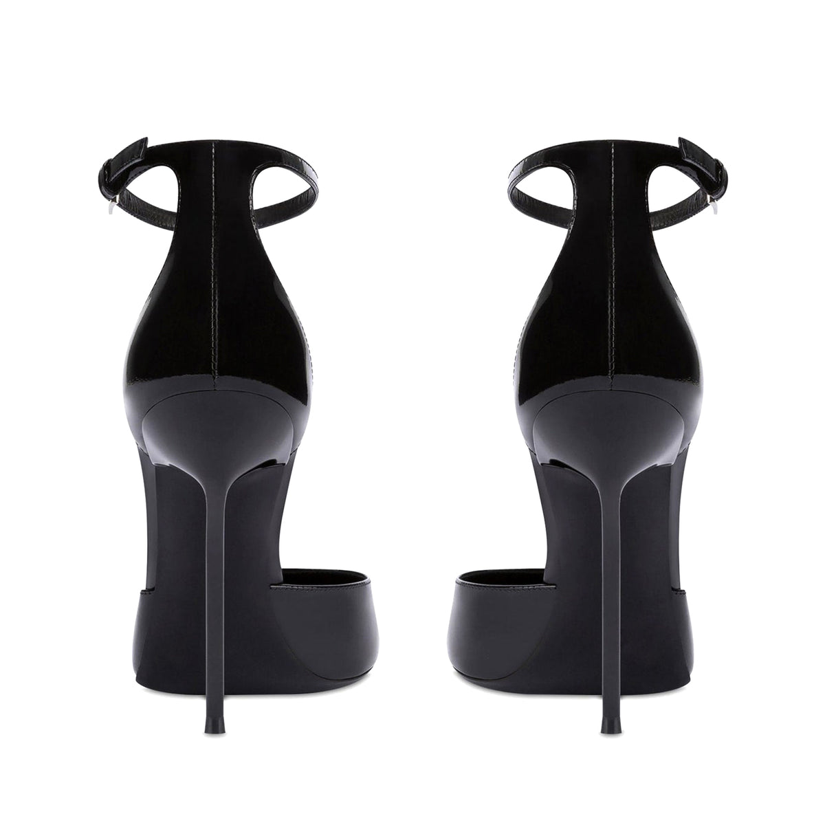 Patent Black Pointed-Toe Buckle Ankle Strap High Heels Pumps
