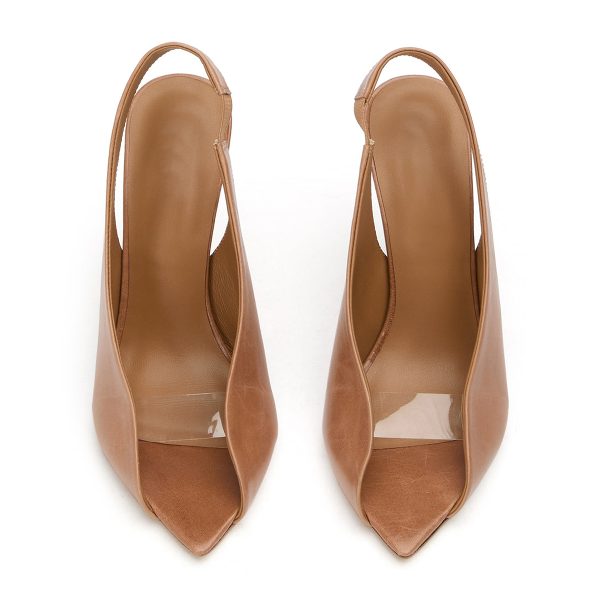 Tan Pointed-Toe Front Transparent TPU Film Slingback High Heels